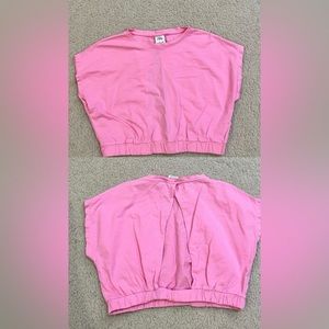 🩷 Zara Barbie pink cropped open back top size 7/8 tag 10